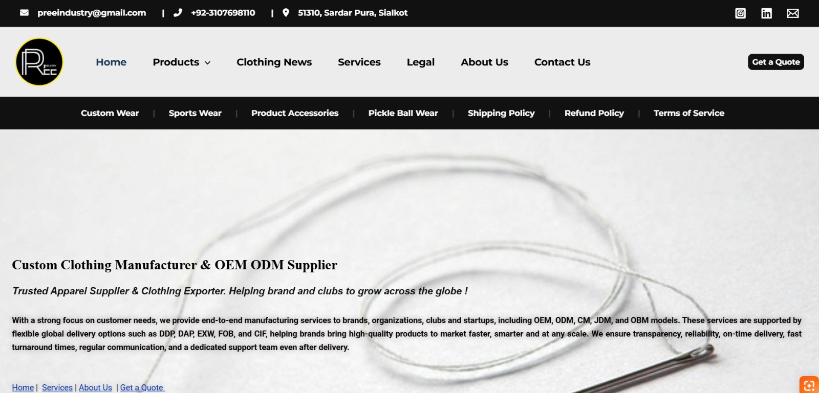Preeindustry website screenshot