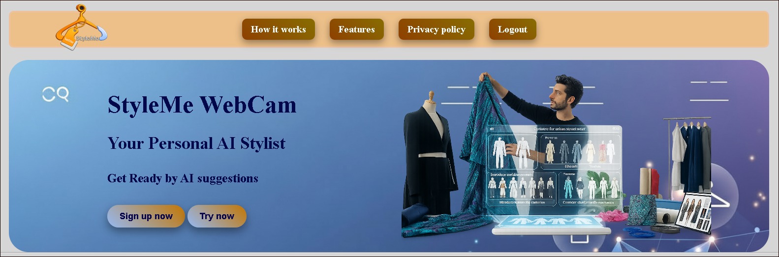 StyleMe WebCam AI website screenshot